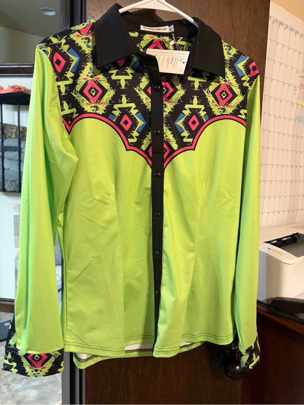 NWT Neon Lime Aztec Accent Button-Up Shirt by Ranch Dress’n size small adult